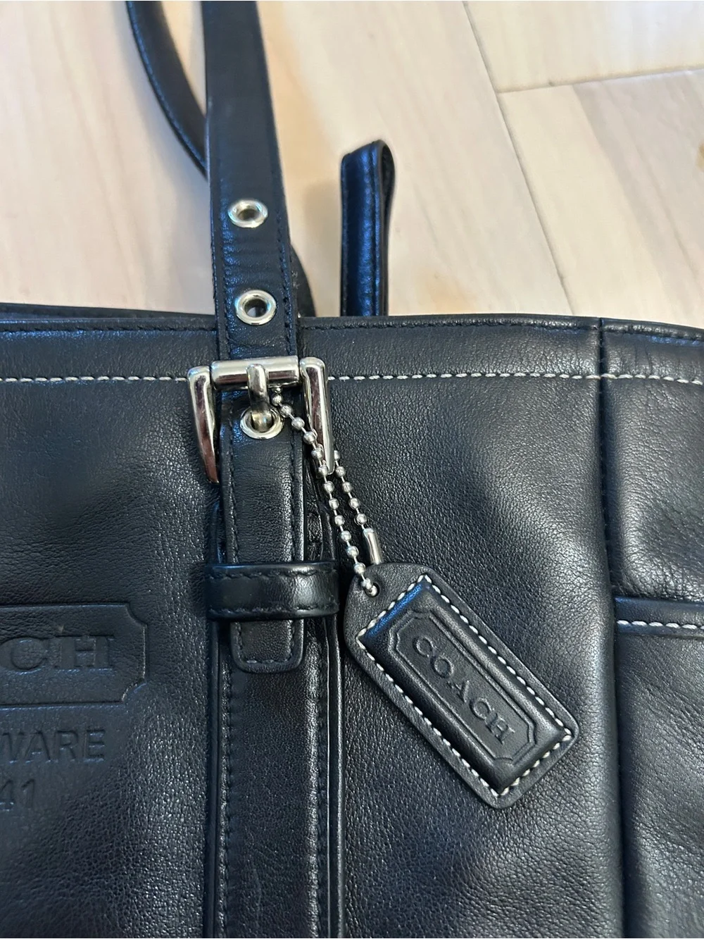 Vintage Coach Hamptons Leather Gallery Tote Black AO6Q-8E92